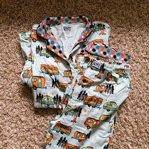 Lazy One Women Pajama Set - Orange and Green Camper Design